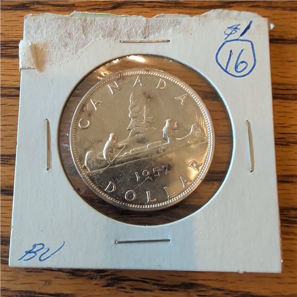 1957 Canada Silver Dollar Coin BU Condition