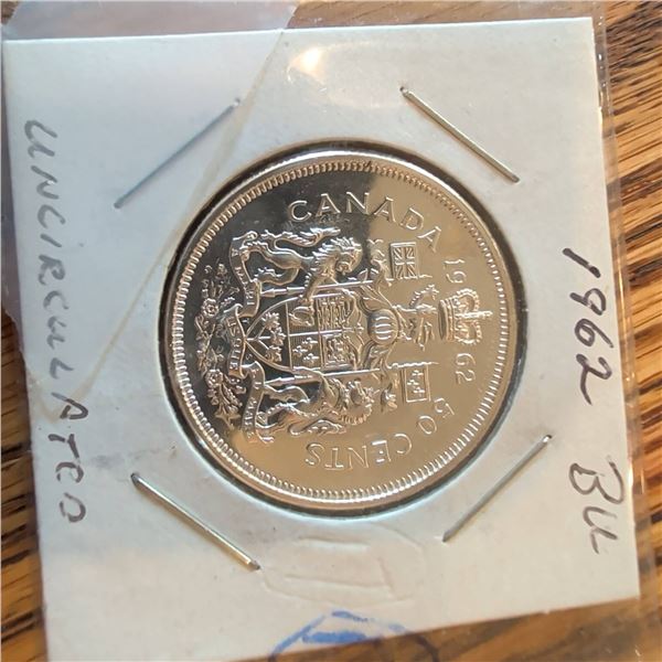 1962 Canada 50 Cents Uncirculated BU Silver Coin
