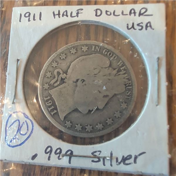 1911 USA Barber Half Dollar .999 Silver Coin