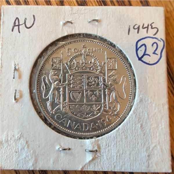 1945 Canada 50 Cents Half Dollar Coin George VI