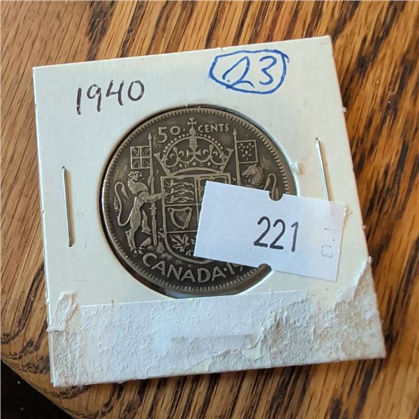 1940 Canada 50 Cents Silver Coin George VI