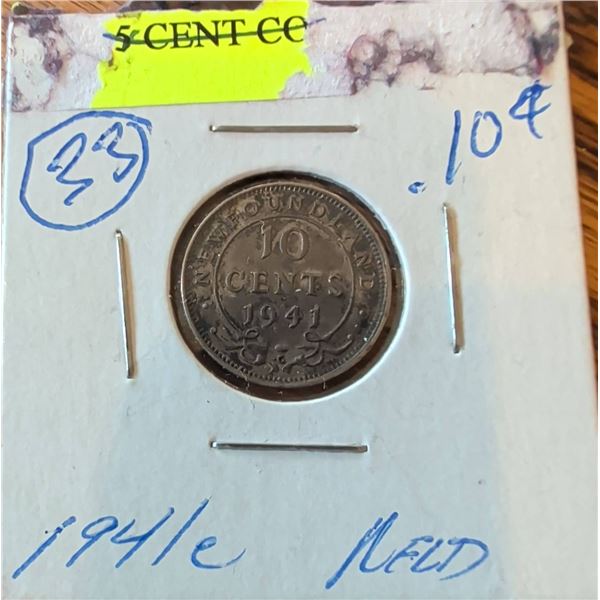 1941 Canada 10 Cents Silver Coin, George VI