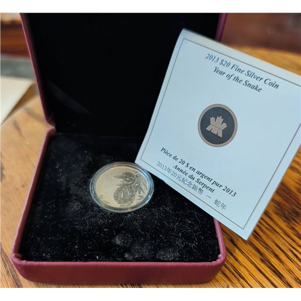 2013 Royal Canadian Mint $20 Fine Silver Coin Year of the Snake