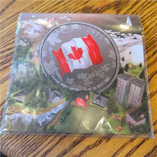 2015 Royal Canadian Mint $25 Fine Silver Coin with Flag