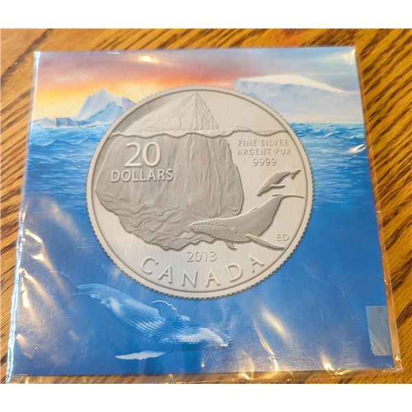 2013 Canada $20 Fine Silver Whale Coin in Original Packaging