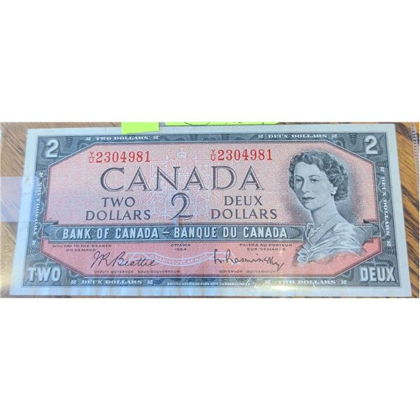 1954 Bank of Canada $2 Bill, Consecutive Serial 2304981