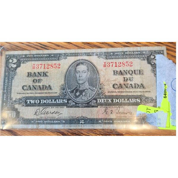 1937 Bank of Canada $2 Bill, King George VI, Y/B 3712852