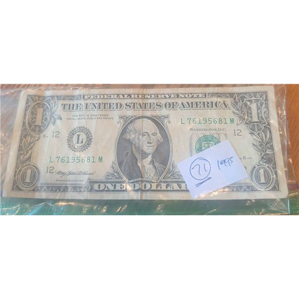 1995 U.S. One Dollar Bill, L 76195681 M