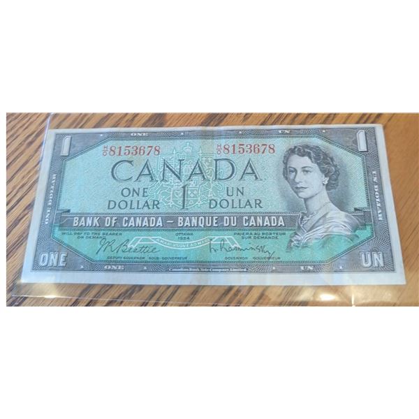1954 Canada $1 Banknote, Signed Beattie/Rasminsky