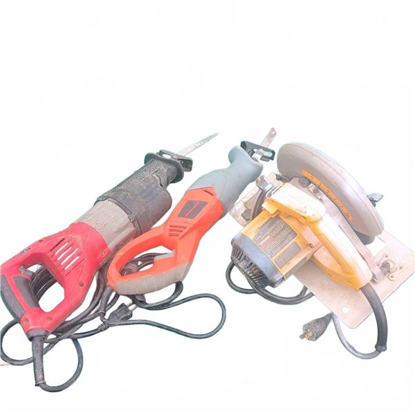 Milwaukee Sawzall, Certified Reciprocating Saw, and DeWalt Circular Saw