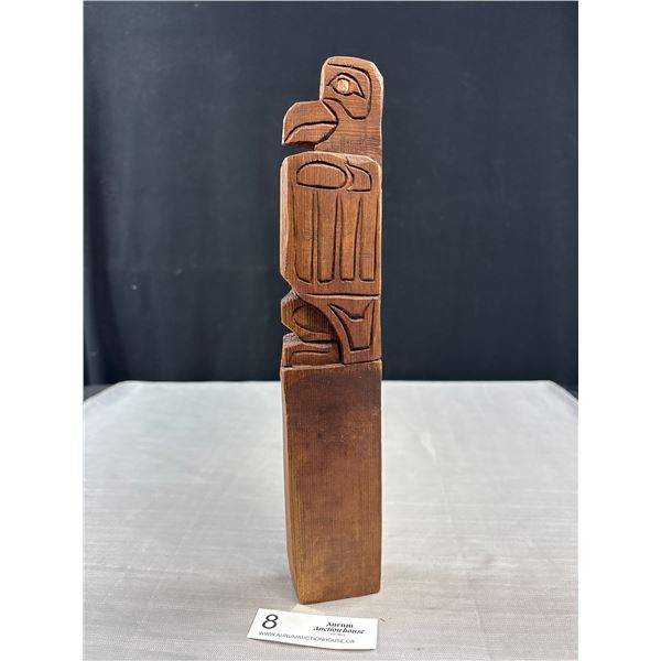 12" Tall West Coast Native Carved Totem Pole Eagle On Top