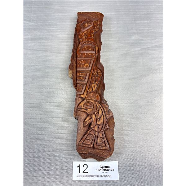 Nicely Carved 12" Wide West Coast Native Carving Signed Squamish, Salmon and Eagle
