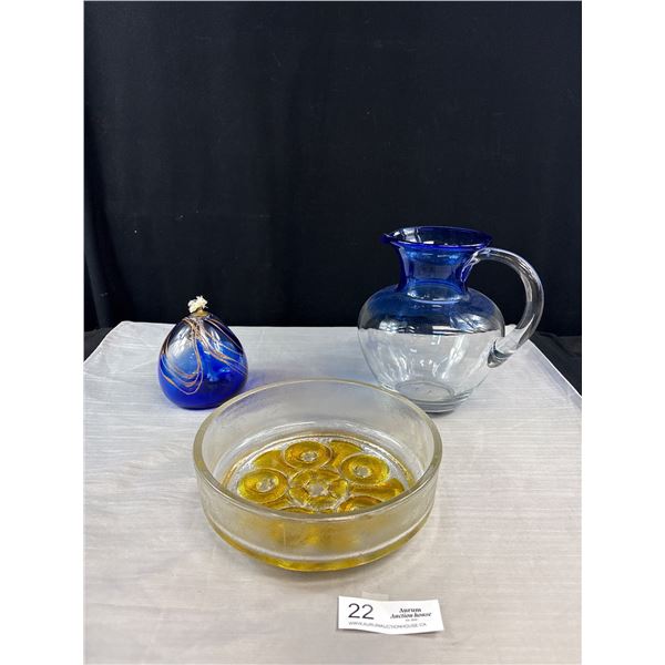 Very Nice Hand Blown Art Glass Lot Decorative Bowl, Pitcher, etc