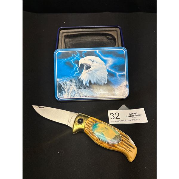 Collectble Eagle Head Folding Knife in Presentation Case