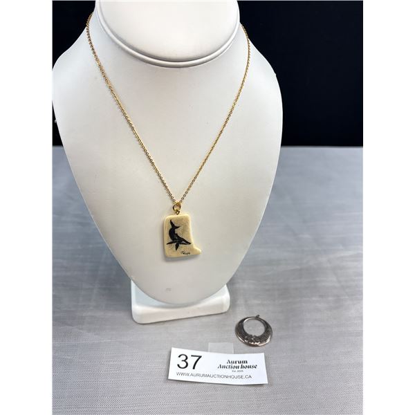 Very Nice West Coast Native Pendant had Gold Toned Cane w/ Whale Art