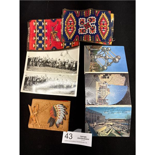 Collectible West Coast Native Lot, Leather Sewing Kit, Black and White Postcards etc