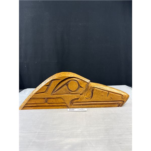 Nicely Carved 17" Wide West Coast Native Raven Head Signed By Artist