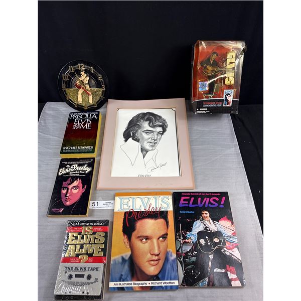 Large Collectible Lot of Elvis Presley, Stretching, Books, Clock, etc