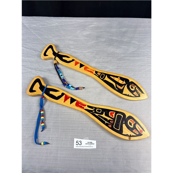 Pair of West Coast Native 17" Long Paddle Signed by Artist