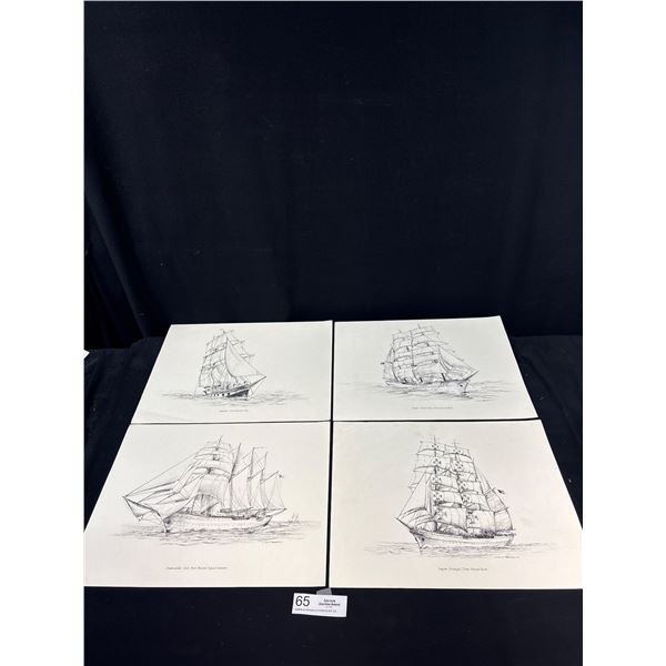 Lot of 4 Prints of Large Boats By WC Perry