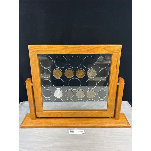 Tabletop Token Display Stand w/ 8 Tokens, Small Crack in Plexi Glass