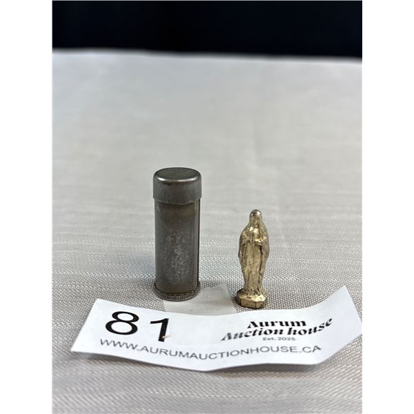 1" Tall Virgin Mary Figure w/ Tin Containers 1920s-30s