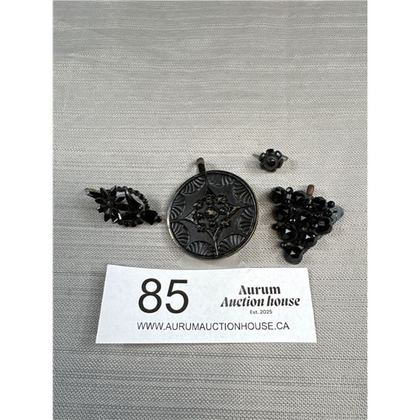 Victorian Black Glass Jewelry 4 Pcs (Not Complete)