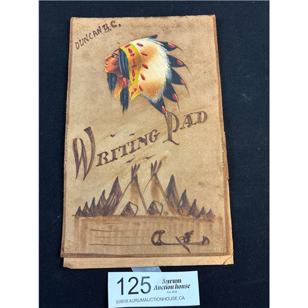 Very Nice Vintage Dunkin BC West Coast Native Leather Writing Pad Cover, Great Artwork