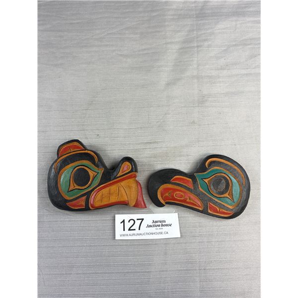 2 Signed West Coast Native Carving 4.5" Wide, Nicely Done