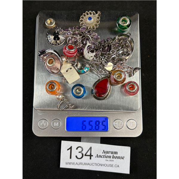 Marked 925 Aterling Silver Jewelry Pieces some stones 65.85 Grams Total weight