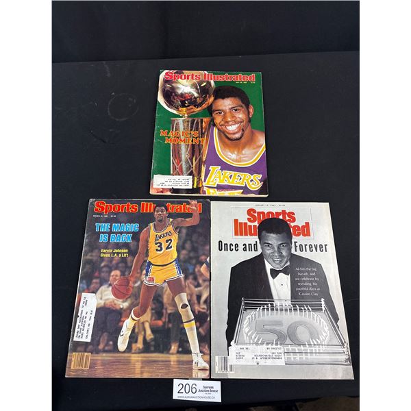 Lot of 3 Sports Illustrated 2 Early 1980/81 Magic Johnson and 1 Muhammad Ali