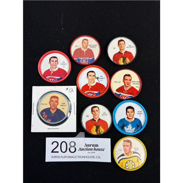 Lot of 9 1960s Shirriff NHL Coins: 4 1960/61, 2 1961/62 and 3 1962/63 Metal