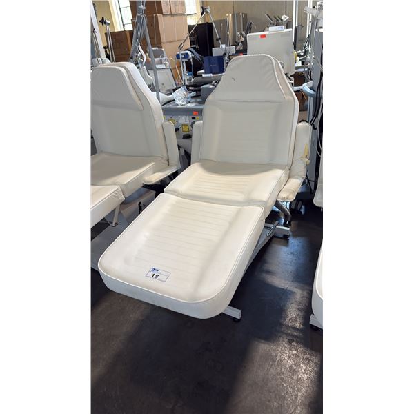 WHITE ELECTRIC FULLY ARTICULATING SALON/SPA TREATMENT CHAIR - STAIN AND TEAR PRESENT