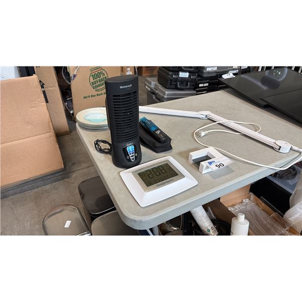 MAGNIFIER LAMP, WALL CLOCK, HONEYWELL HEATER AND REMINTON 1 CLIPPER, SHOP VAC AND MORE