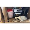 Image 4 : 3 BOXES MIXED DECOR, ANIMAL PRINT RUG, RING LIGHT FRAME, OFFICE SUPPLIES AND MORE