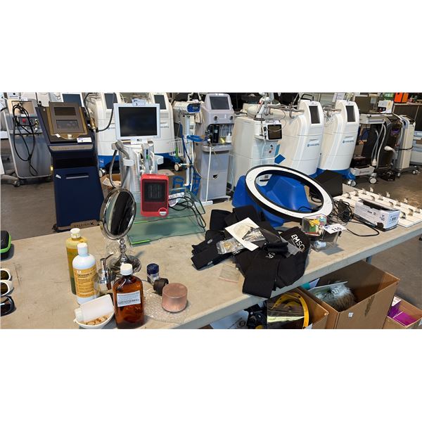 ZELTIQ COOLSCULPTING HEADREST + COMFORT ZONE MINI HEATER, LED RING LIGHT MIRROR, SALON HOOKS