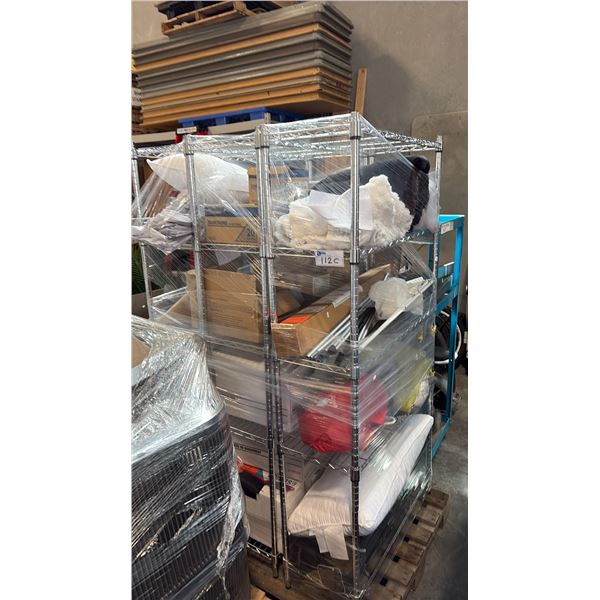 3 HEAVY DUTY 14X35X72 CHROME WIRE SHELVING UNIT METRO RACKS & ASSORTED SALON AESTHETIC SUPPLIES