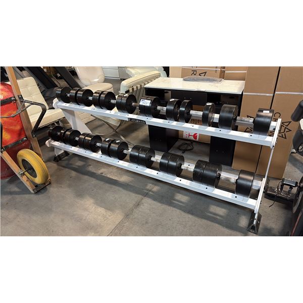 ATLANTIS 90" 2-TIER DUMBBELL RACK WHITE FRAME + 14 UMAX COMMERCIAL DUMBBELLS 35-80 LBS SET