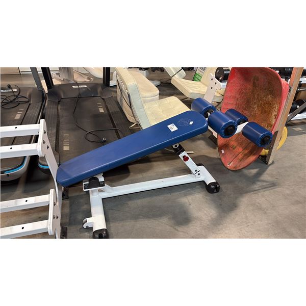 ATLANTIS COMMERCIAL ADJUSTABLE DECLINE FREE-WEIGHT BENCH WHITE FRAME BLUE PREMIUM GYM CUSHION