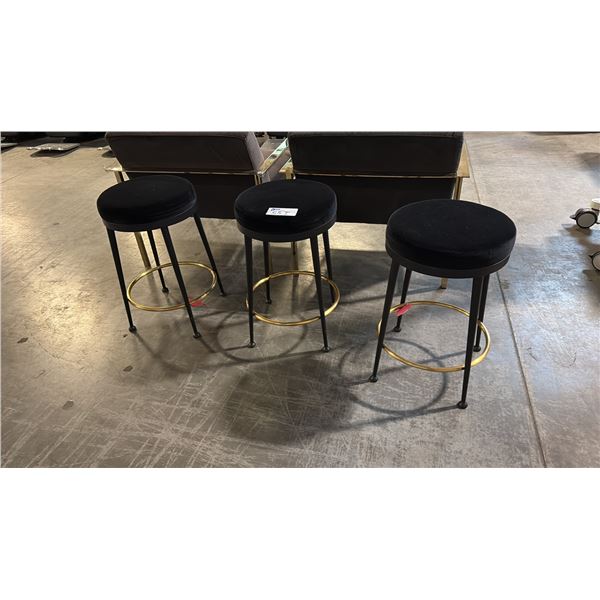 BLACK VELVET MODERN BLACK STOOLS 3-UNITS