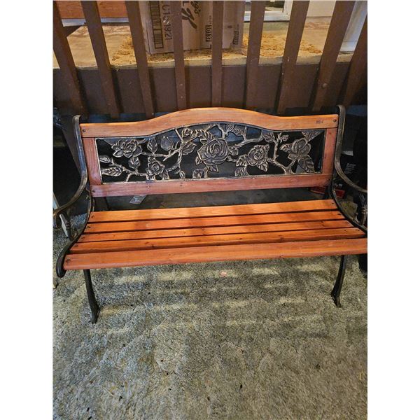 Garden Bench with Metal Rose Backrest