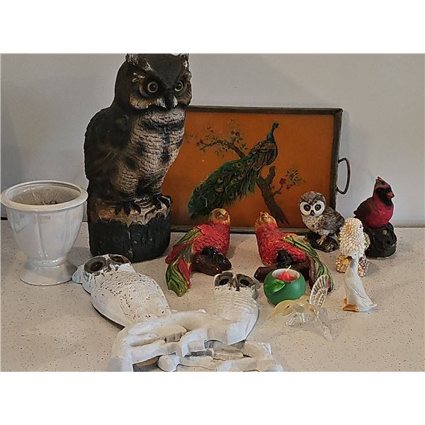 Vintage MCM Bird Figurines and Peacock Tray