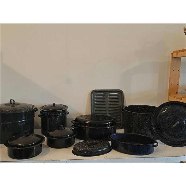 Large lot of Vintage Graniteware Enamel Cookware and Canningware