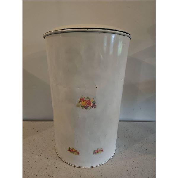 Vintage Metal Flour Canister with Lid and Fruit Decal