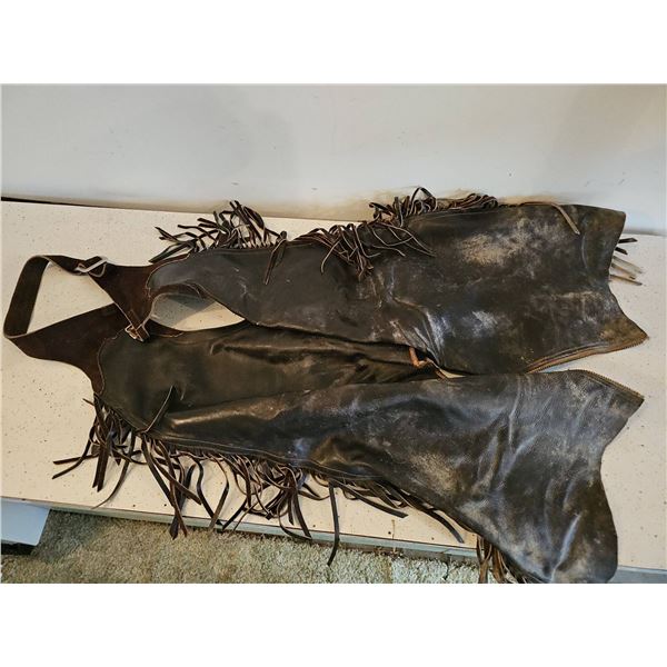 Leather Western-Style Chaps with Fringe