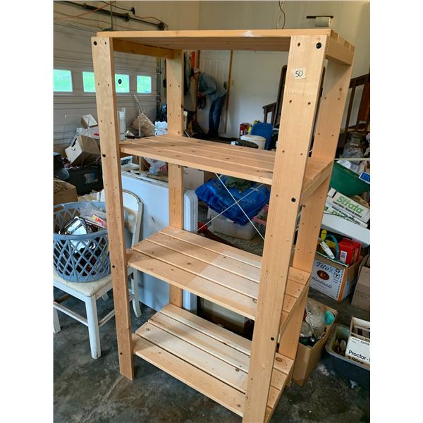Wooden Slat Four-Tier Shelf Unit