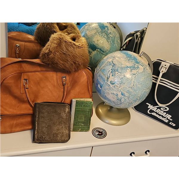 VINTAGE Travel Assortment: Globe, Bags, Dictionary