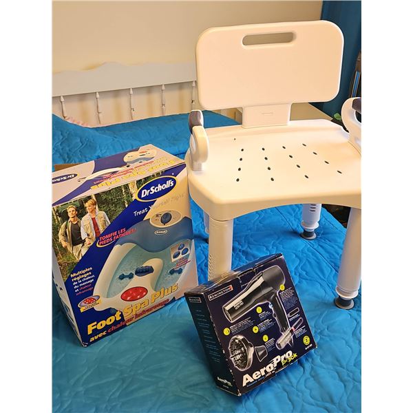 Foot spa, hair dryer, and shower chair set