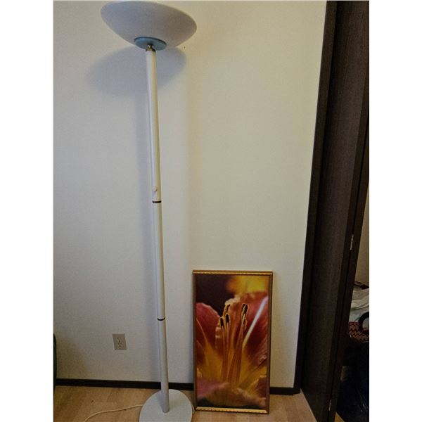 White Floor Lamp and Framed Floral Print