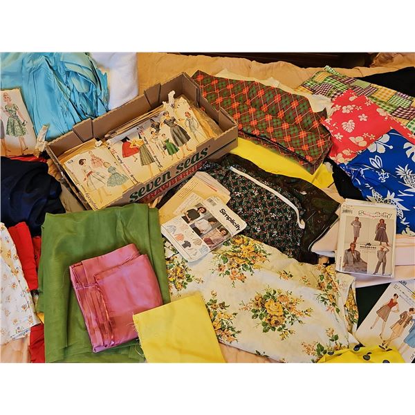 HUGE Vintage Patterns and Assorted Fabrics Lot